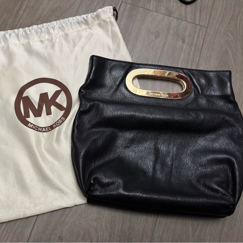 Michael Kors Black Clutch with Gold Accents